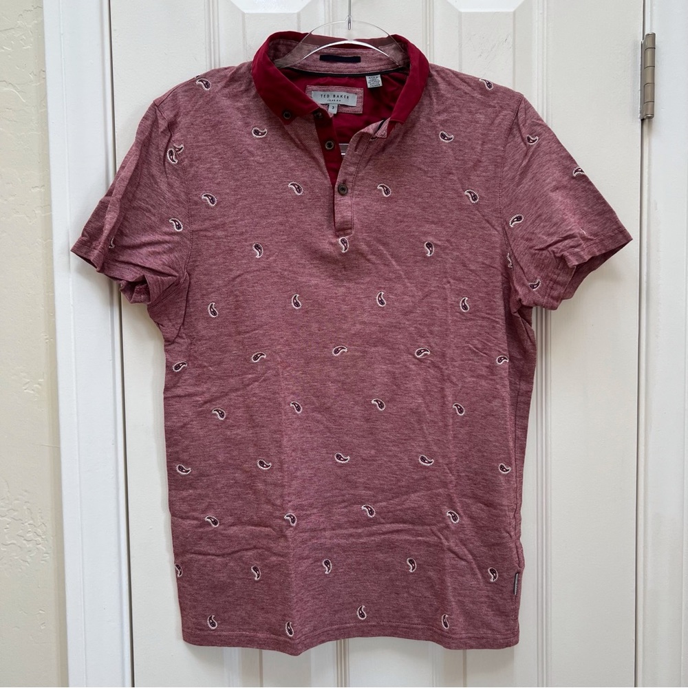 Ted Baker Yaypolo Embroidered Paisley Polo Shirt Preppy Classic 80s 90s Size 3 - Picture 2 of 11